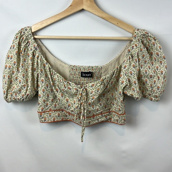 Revolve Kourt Fefe Floral 100% Cotton Set Crop Top and Shorts w Pockets Size S - Picture 6 of 14
